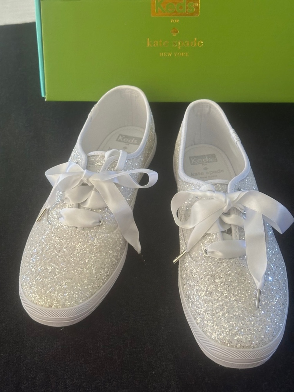 kate spade Silver Glitter Satin Ribbon Sneakers